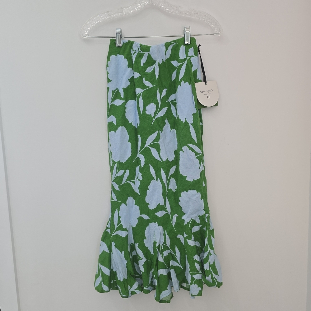 Kate Spade x Target Classic Rose Linen Fit Flare Midi Skirt Green/Blue, XXS